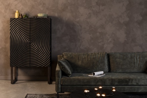 Komoda COILS spalone drewno spirala DUTCHBONE stalowe nogi czarna