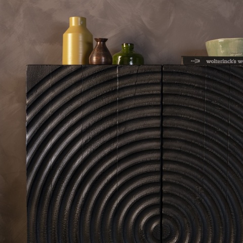 Komoda COILS spalone drewno spirala DUTCHBONE stalowe nogi czarna