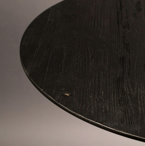 Stolik BRAZA ROUND BLACK czarny okrągły na jednej nodze gastronomiczny metal drewno dąb DUTCHBONE