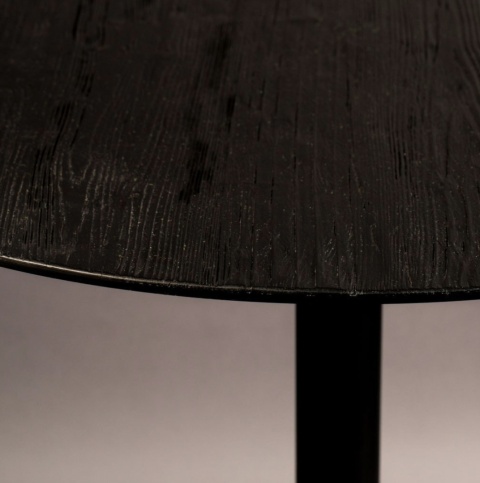 Stolik BRAZA ROUND BLACK czarny okrągły na jednej nodze gastronomiczny metal drewno dąb DUTCHBONE