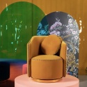 Fotel designerski do salonu vintage glamour retro musztardowy z poduszką 