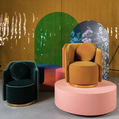 Fotel designerski do salonu vintage glamour retro musztardowy z poduszką 