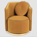 Fotel designerski do salonu vintage glamour retro musztardowy z poduszką 