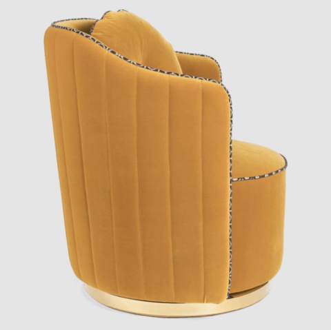 Fotel designerski do salonu vintage glamour retro musztardowy z poduszką 