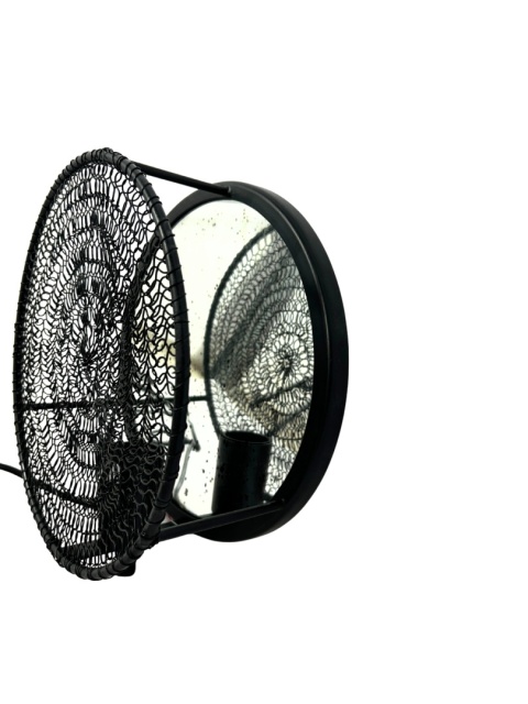 Kinkiet lampa ścienna okrągła z lustrem metalowa siatka styl industrialny do loftu nowoczesna
