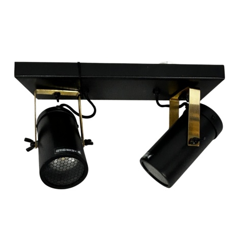 Kinkiet punktowy podwójny spot DTW czarny ze złotem do loftu industrialny nowoczesne oświetlenie