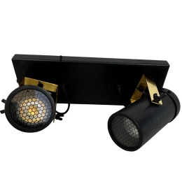 Kinkiet punktowy podwójny spot DTW czarny ze złotem do loftu industrialny nowoczesne oświetlenie