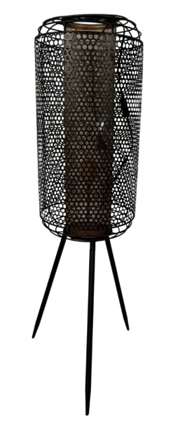 Lampa podłogowa na trójnogu ażurowy klosz metalowa pochodnia na nóżkach oświetlenie w stylu industrialnym do loftu