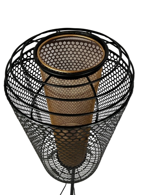 Lampa podłogowa na trójnogu ażurowy klosz metalowa pochodnia na nóżkach oświetlenie w stylu industrialnym do loftu