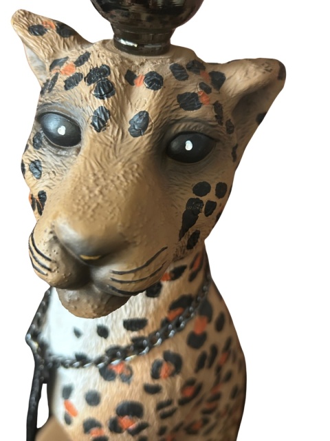 Lampa podłogowa dekoracyjna Pantera cętkowana w koronie rzeźba świecznik