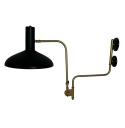 Lampa ścienna kinkiet czarny z regulowanym mosiężnym ramieniem do loftu w stylu vintage industrialnym