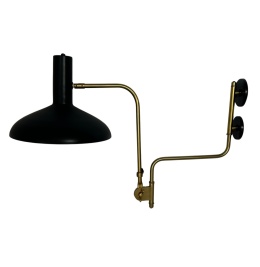 Lampa ścienna kinkiet czarny z regulowanym mosiężnym ramieniem do loftu w stylu vintage industrialnym