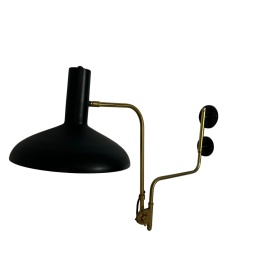 Lampa ścienna kinkiet czarny z regulowanym mosiężnym ramieniem do loftu w stylu vintage industrialnym