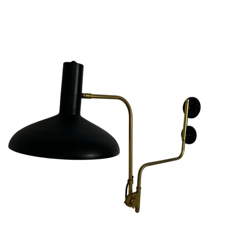 Lampa ścienna kinkiet czarny z regulowanym mosiężnym ramieniem do loftu w stylu vintage industrialnym