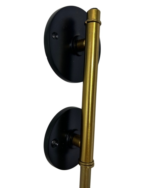 Lampa ścienna kinkiet czarny z regulowanym mosiężnym ramieniem do loftu w stylu vintage industrialnym