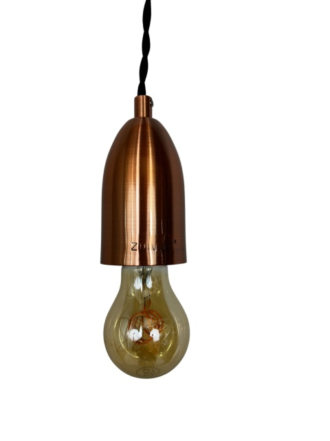 Lampa wisząca miedziana minimalistyczna z odsłoniętą żarówką skandynawski styl