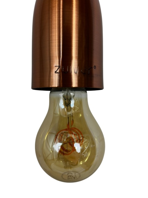 Lampa wisząca miedziana minimalistyczna z odsłoniętą żarówką skandynawski styl