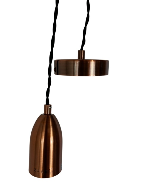 Lampa wisząca miedziana minimalistyczna z odsłoniętą żarówką skandynawski styl