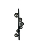 Lampa wisząca czarna z sześcioma kloszami kule dymione szkło styl glamour