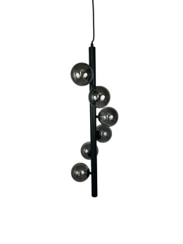 Lampa wisząca czarna z sześcioma kloszami kule dymione szkło styl glamour