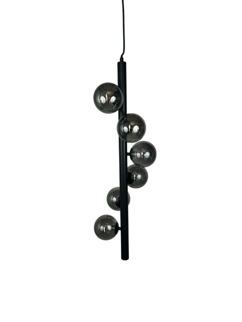 Lampa wisząca czarna z sześcioma kloszami kule dymione szkło styl glamour