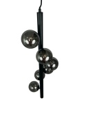 Lampa wisząca czarna z sześcioma kloszami kule dymione szkło styl glamour