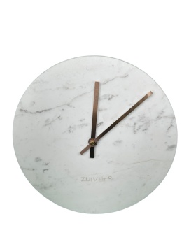 OUTLET Zegar ścienny okrągły biały marmur ze złotymi wskazówkami