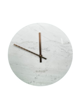 OUTLET Zegar ścienny okrągły biały marmur ze złotymi wskazówkami
