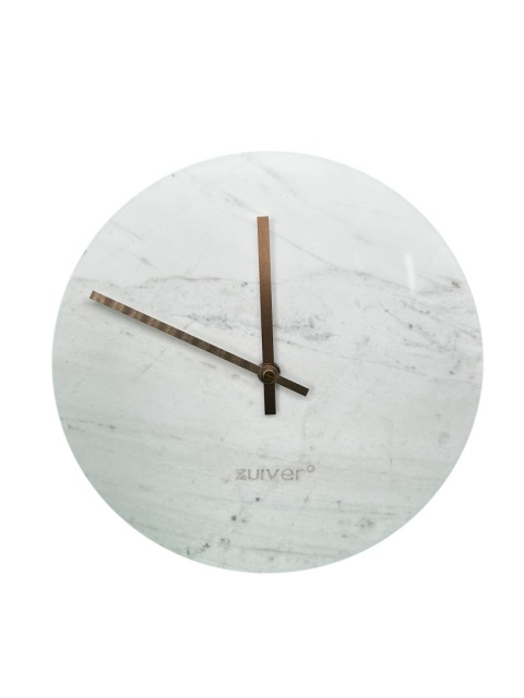 OUTLET Zegar ścienny okrągły biały marmur ze złotymi wskazówkami