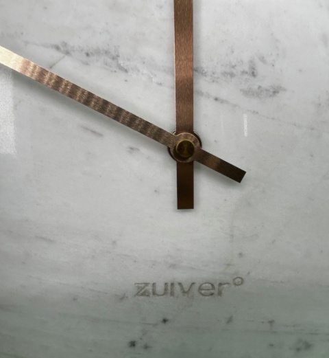 OUTLET Zegar ścienny okrągły biały marmur ze złotymi wskazówkami