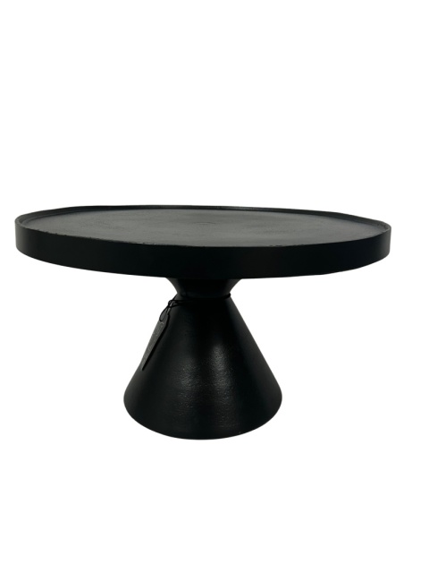 Stolik kawowy okrągły czarny metalowy z szeroką podstawą – nowoczesna elegancja do salonu w skandynawskim stylu