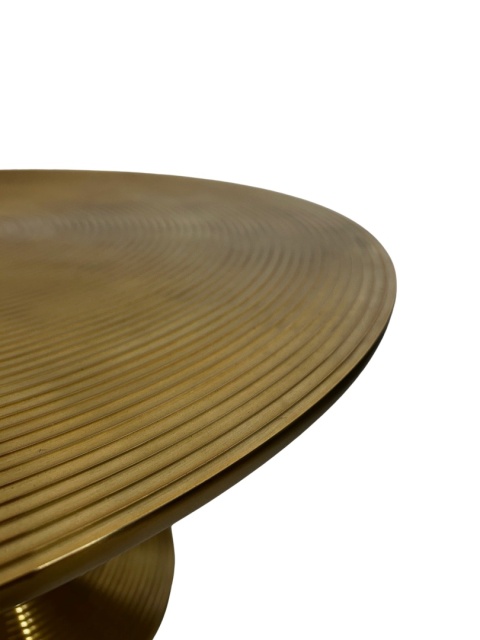 Stolik kawowy złoty okrągły z efektem spirali – elegancki akcent w stylu glamour