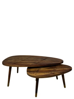 OUTLET Zestaw 2 stolików kawowych z palisandru owalne blaty styl egoztyczny i skandynawski