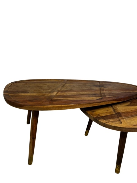 OUTLET Zestaw 2 stolików kawowych z palisandru owalne blaty styl egoztyczny i skandynawski