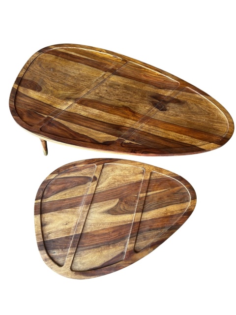 OUTLET Zestaw 2 stolików kawowych z palisandru owalne blaty styl egoztyczny i skandynawski