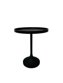 Stolik pomocniczy czarny metalowy okrągły na nóżce– elegancki i nowoczesny design minimalizm skandynawski styl
