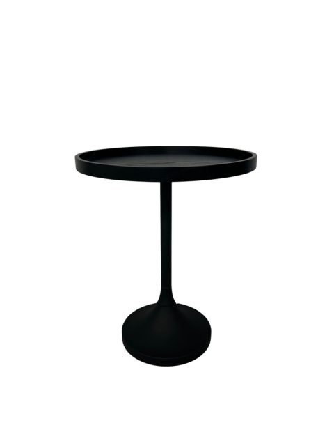 Stolik pomocniczy czarny metalowy okrągły na nóżce– elegancki i nowoczesny design minimalizm skandynawski styl