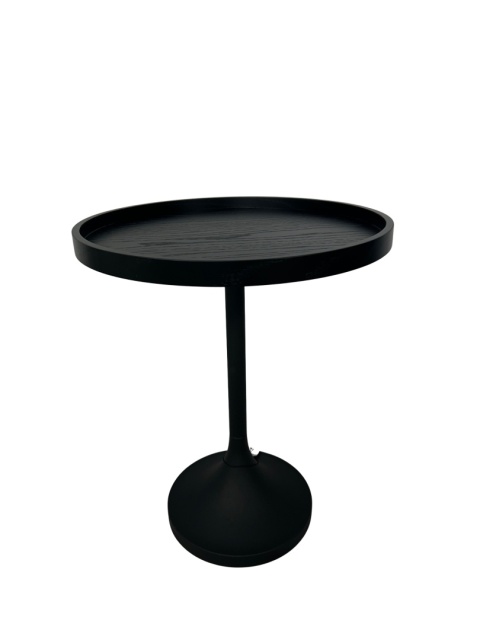 Stolik pomocniczy czarny metalowy okrągły na nóżce– elegancki i nowoczesny design minimalizm skandynawski styl