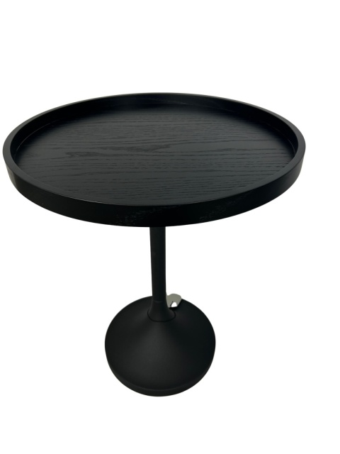 Stolik pomocniczy czarny metalowy okrągły na nóżce– elegancki i nowoczesny design minimalizm skandynawski styl