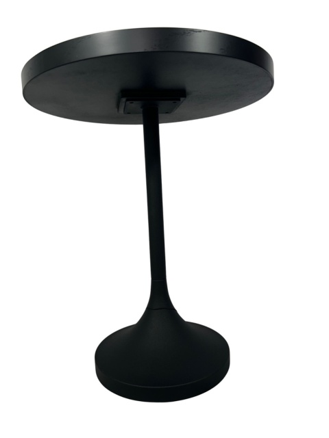 Stolik pomocniczy czarny metalowy okrągły na nóżce– elegancki i nowoczesny design minimalizm skandynawski styl