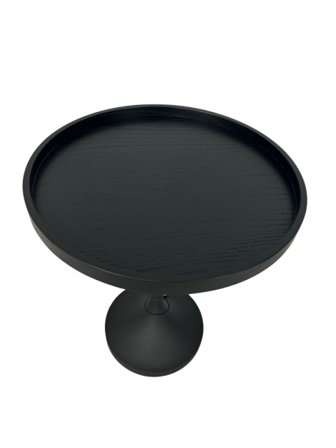 Stolik pomocniczy czarny metalowy okrągły na nóżce– elegancki i nowoczesny design minimalizm skandynawski styl