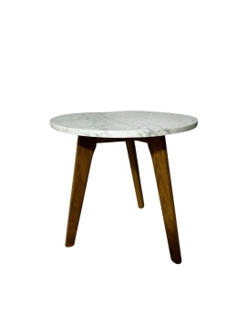 Elegancki stolik pomocniczy z marmurowym blatem i drewnianą ramą minimalizm skandynawski styl