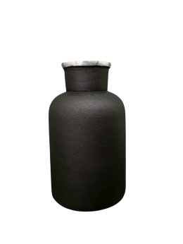 Outlet Wazon dekoracyjny czarny metalowy w stylu rustykalnym z polerowaną krawędzią