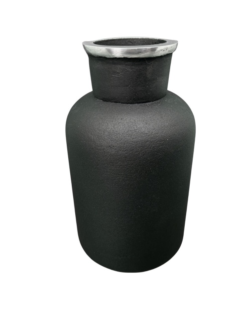 Outlet Wazon dekoracyjny czarny metalowy w stylu rustykalnym z polerowaną krawędzią