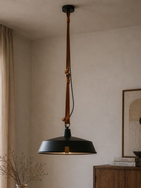 Lampa wisząca DEK '40 antracyt ze skórzanym paskiem Zuiver