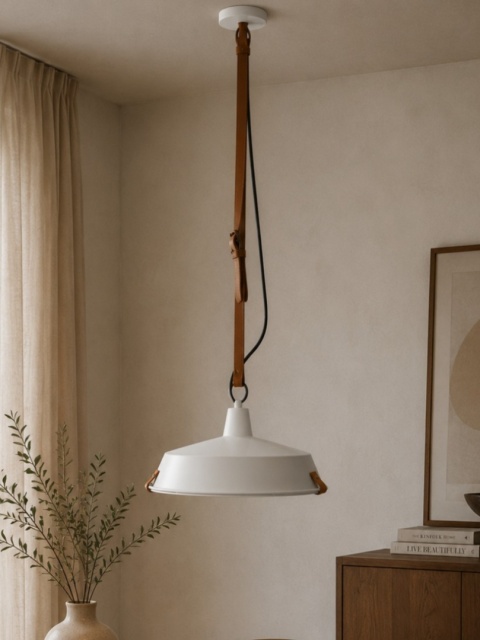 Lampa wisząca DEK 40 biała ze skórzanym paskiem Zuiver