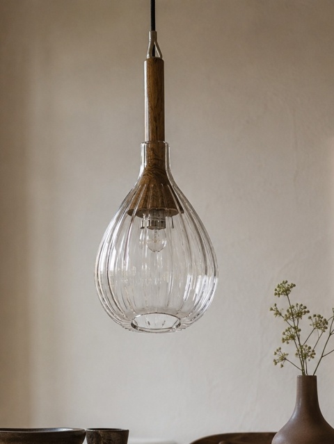 Lampa wisząca Drop Glass szkło i drewno mango Dutchbone
