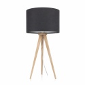 Lampka stołowa Zuiver Tripod Wood czarna – widok frontowy.