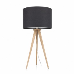 Lampka stołowa Zuiver Tripod Wood czarna – widok frontowy.