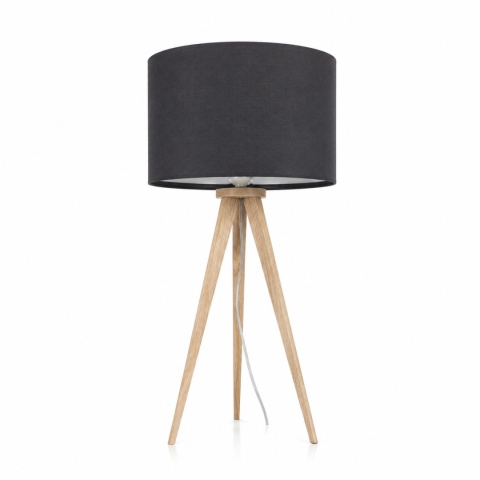 Lampka stołowa Zuiver Tripod Wood czarna – widok frontowy.